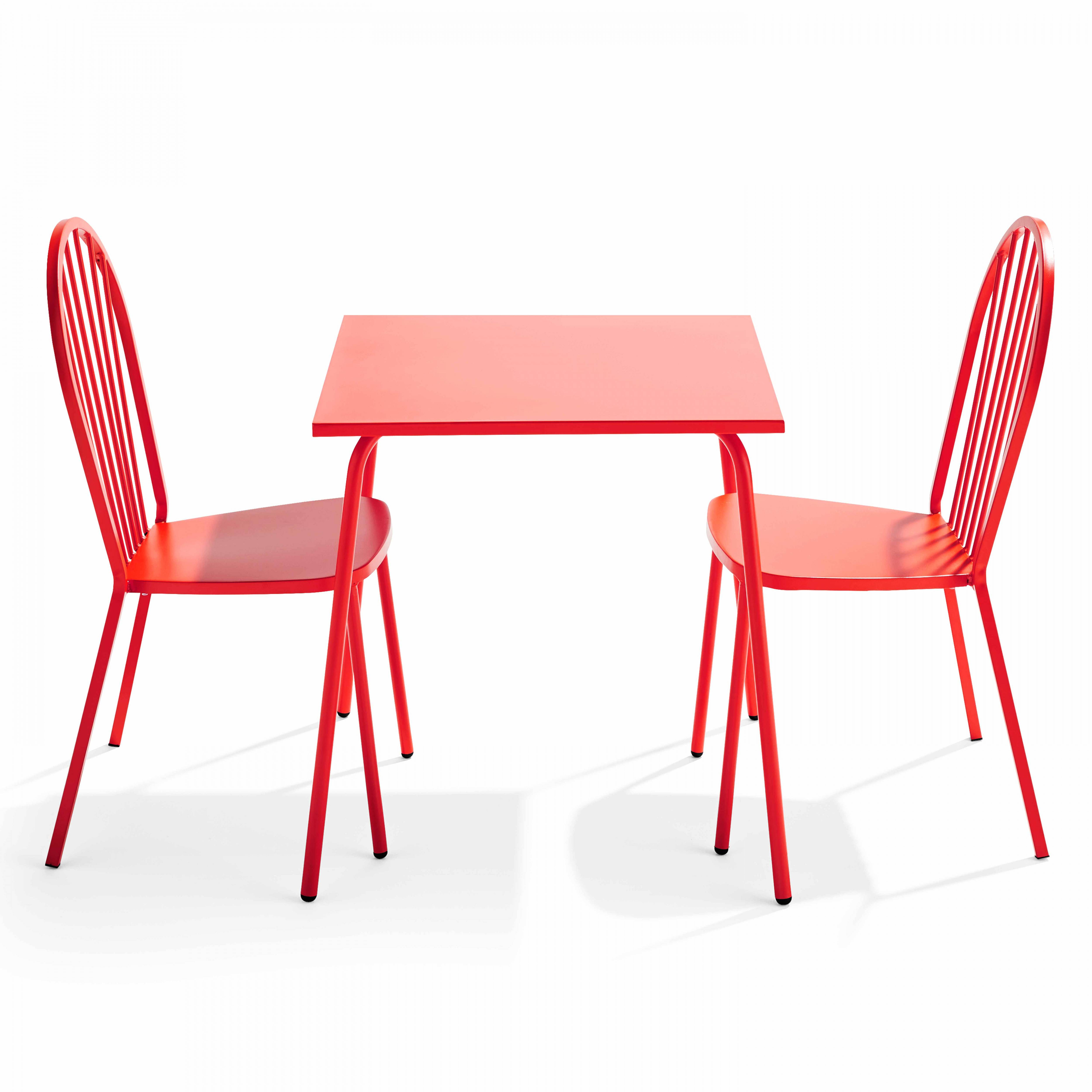Oviala - Ensemble table de jardin bistrot et 2 chaises en acier rouge Palavas - Oviala - Image 1