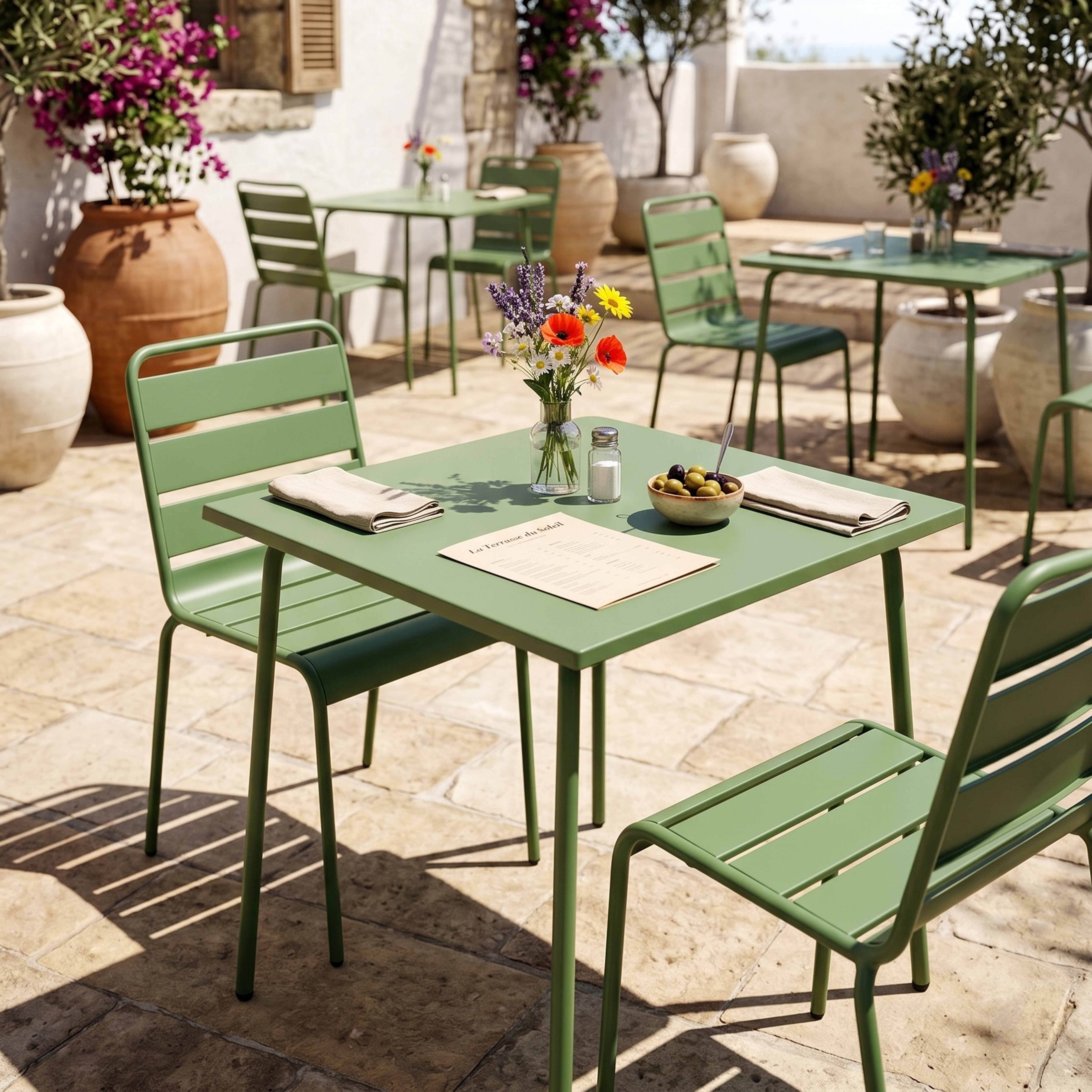 Oviala - Table de jardin carrée en métal 4 places 70 cm vert cactus Palavas - Oviala - Image 6
