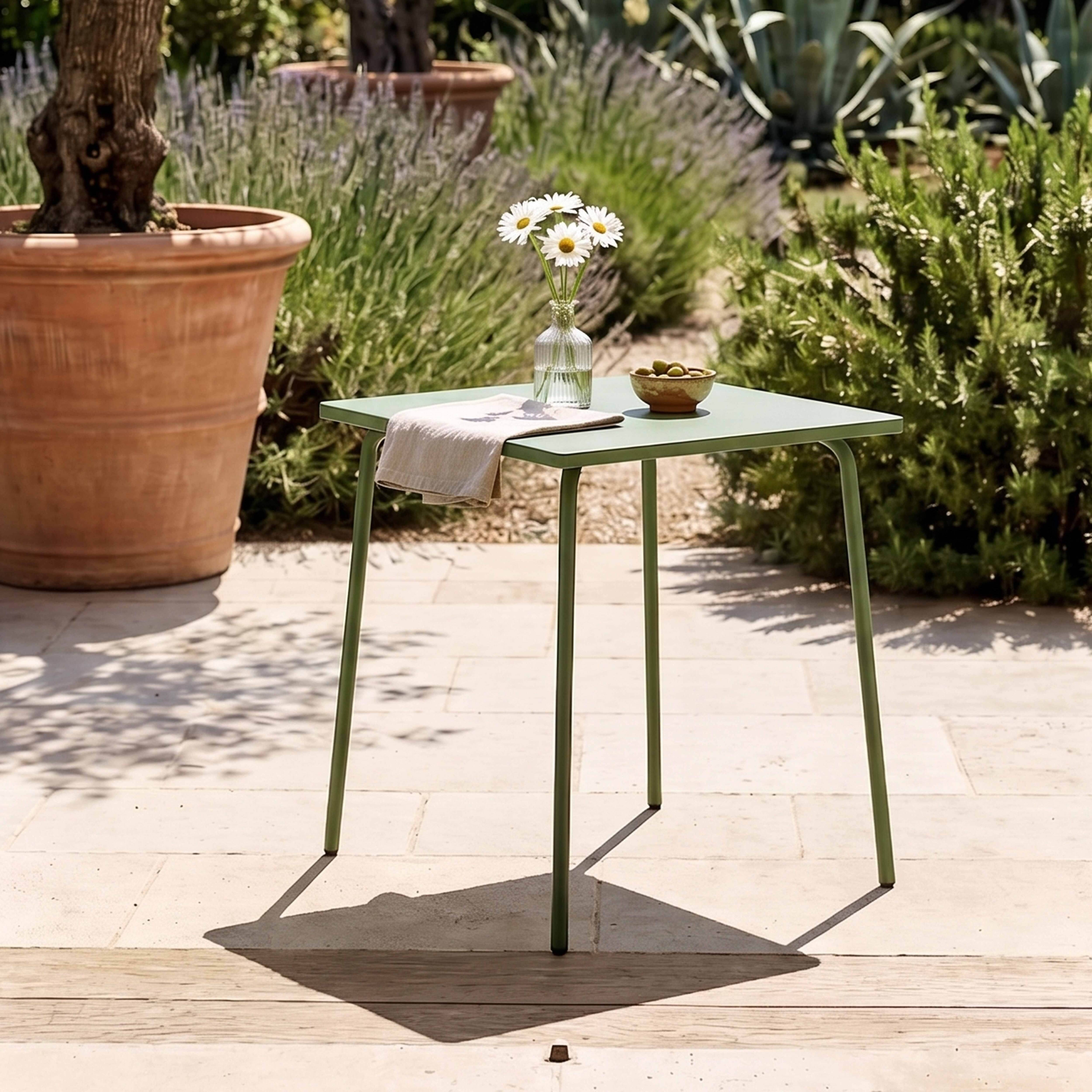 Oviala - Table de jardin carrée en métal 4 places 70 cm vert cactus Palavas - Oviala - Image 2