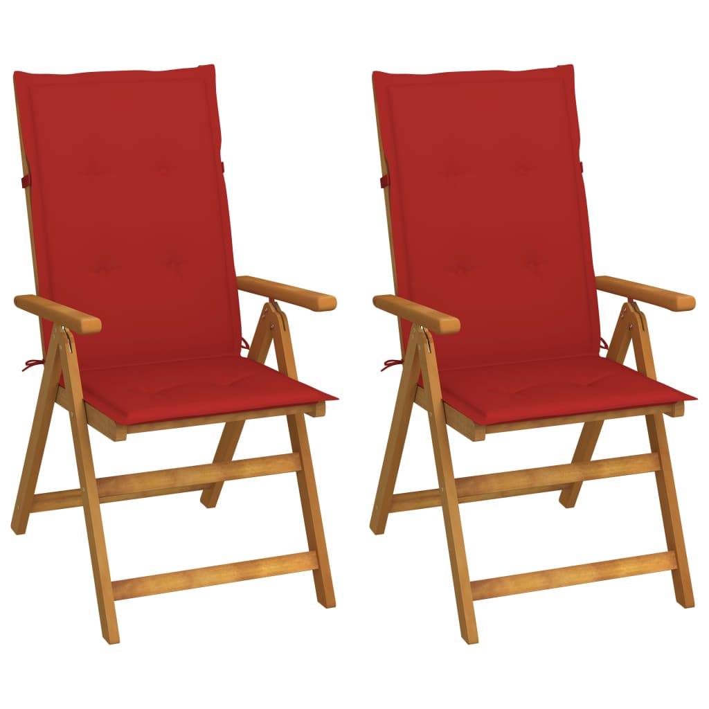 PANGIVO - Chaise de jardin inclinable bois acacia coussin rouge 57 x 69 x 111 cm - PANGIVO - Image 1