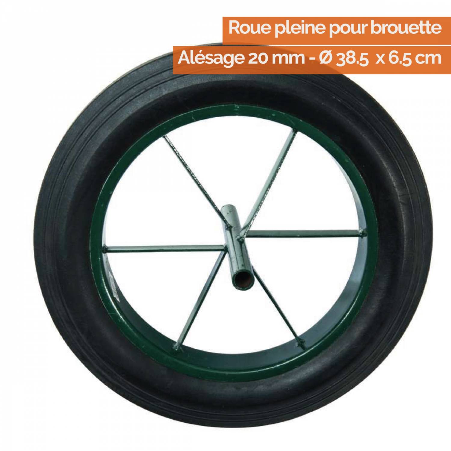 Roue pleine pour brouette - Ø 38.5 x 6.5 cm - Axe 20 mm - Linxor - Image 2