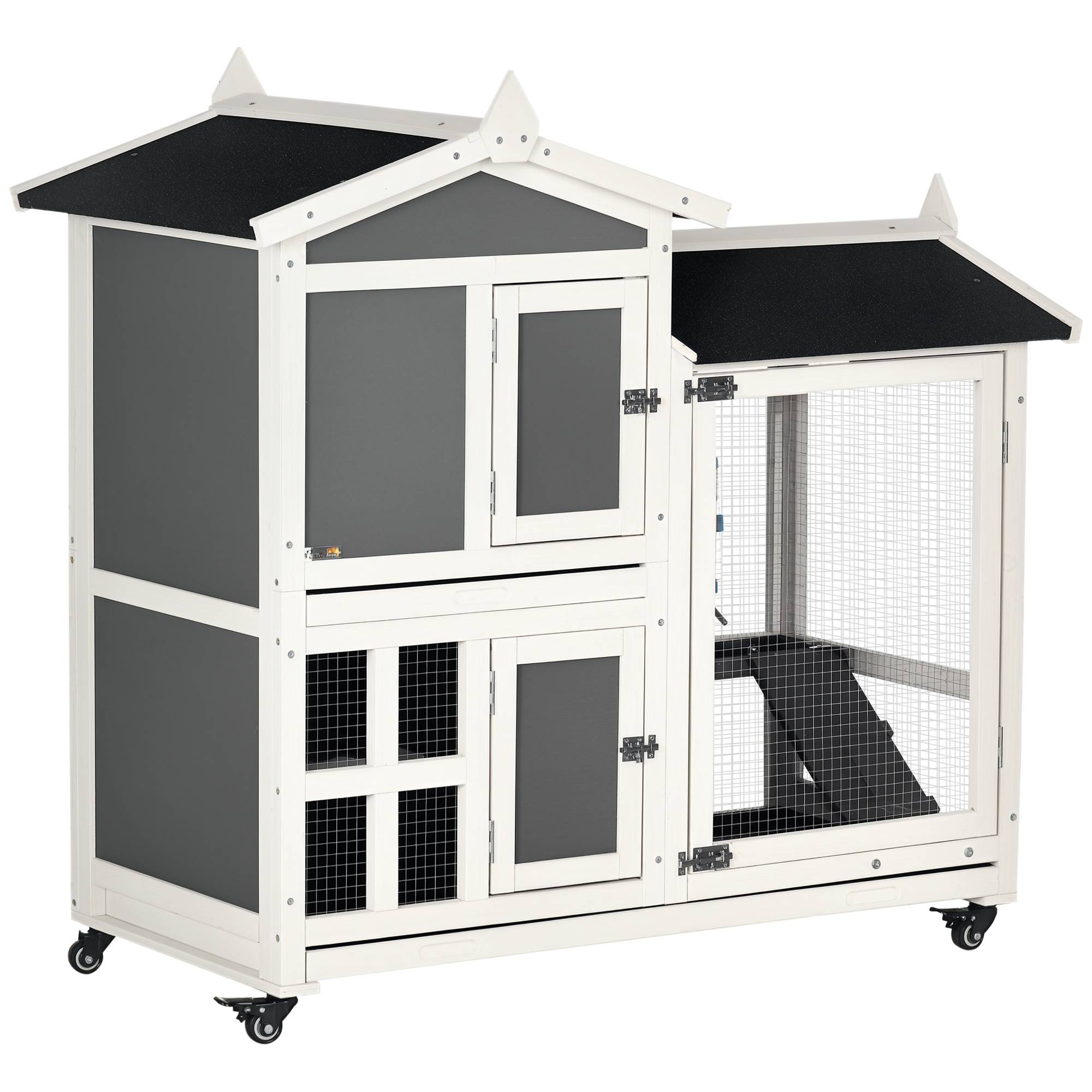 Sans Marque - Clapier extérieur bois 2 lapins bac amovible enclos 110x60x104 cm - Image 1