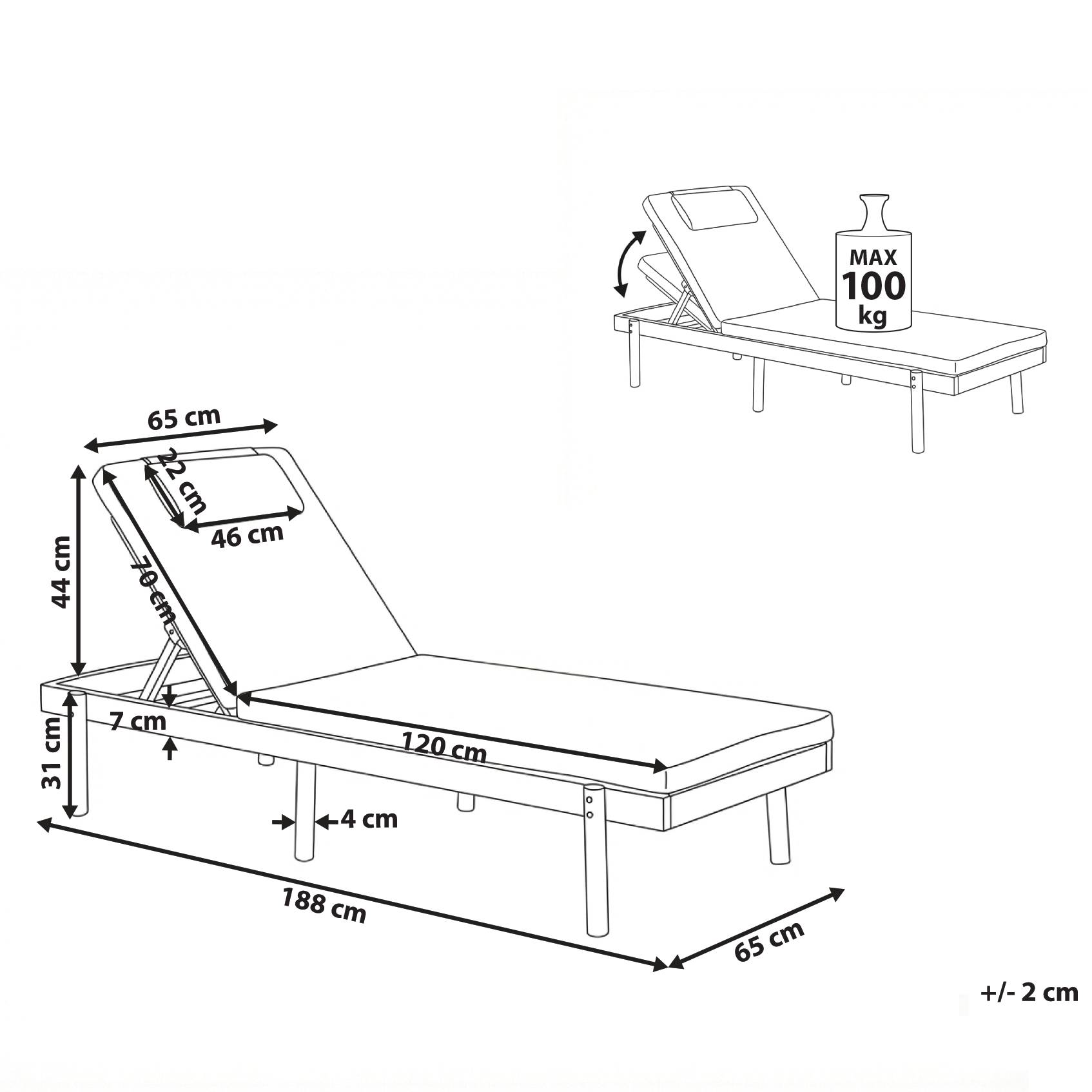 Beliani - Chaise longue Bois d'acacia certifié Blanc MARCETELLI - 65x188x77- Beliani - Image 3
