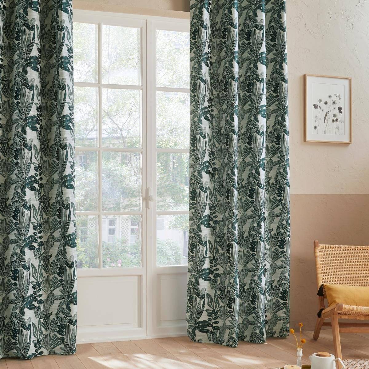 Atmosphera - Lot de 2 Rideaux à  œillets Jacquard Vert cèdre 140 x 260 cm - Image 3