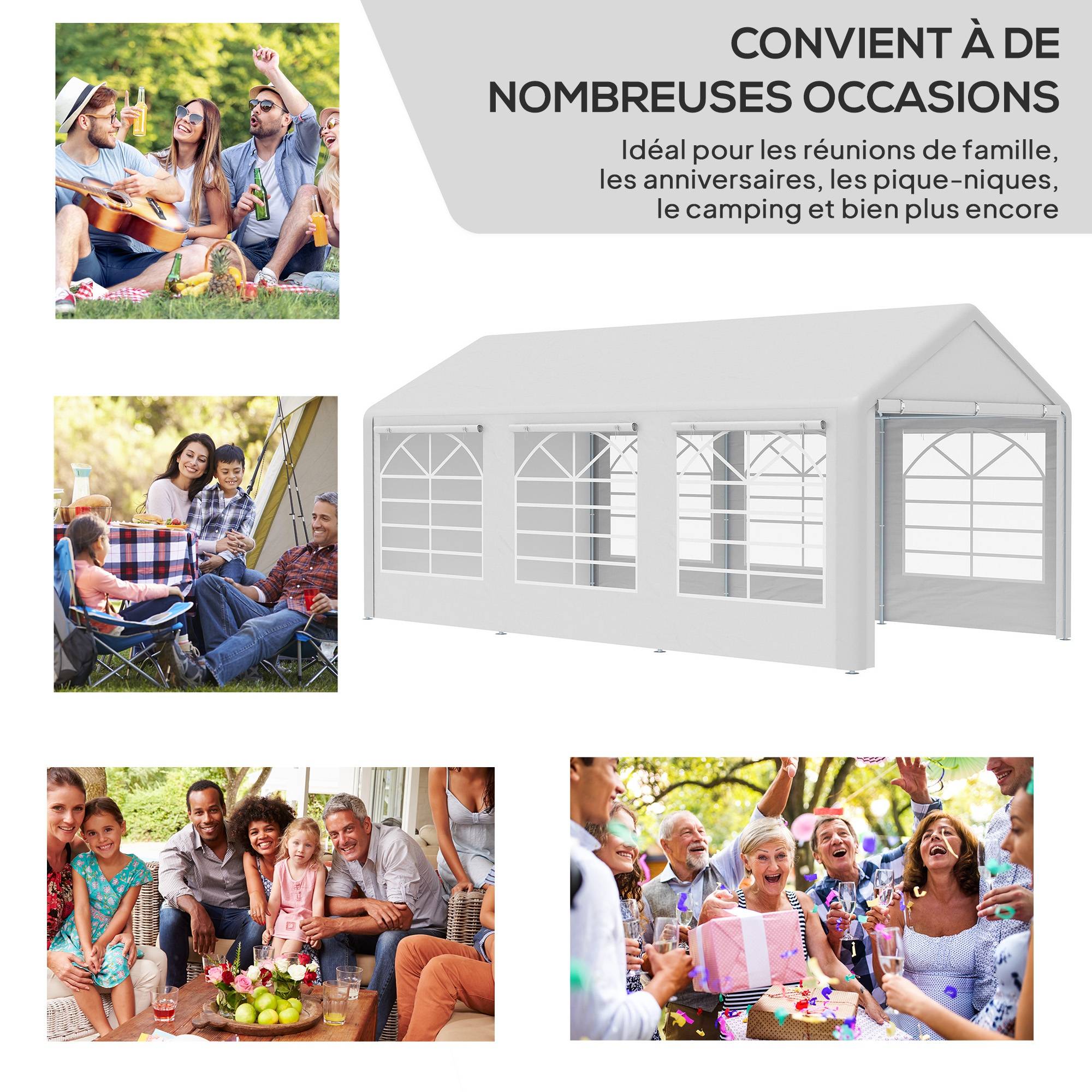Maison Chic - Tonnelle de jardin 3 x 6 m tente de réception avec 4 parois 3 fenêtres PE Blanc fr516 - Image 6