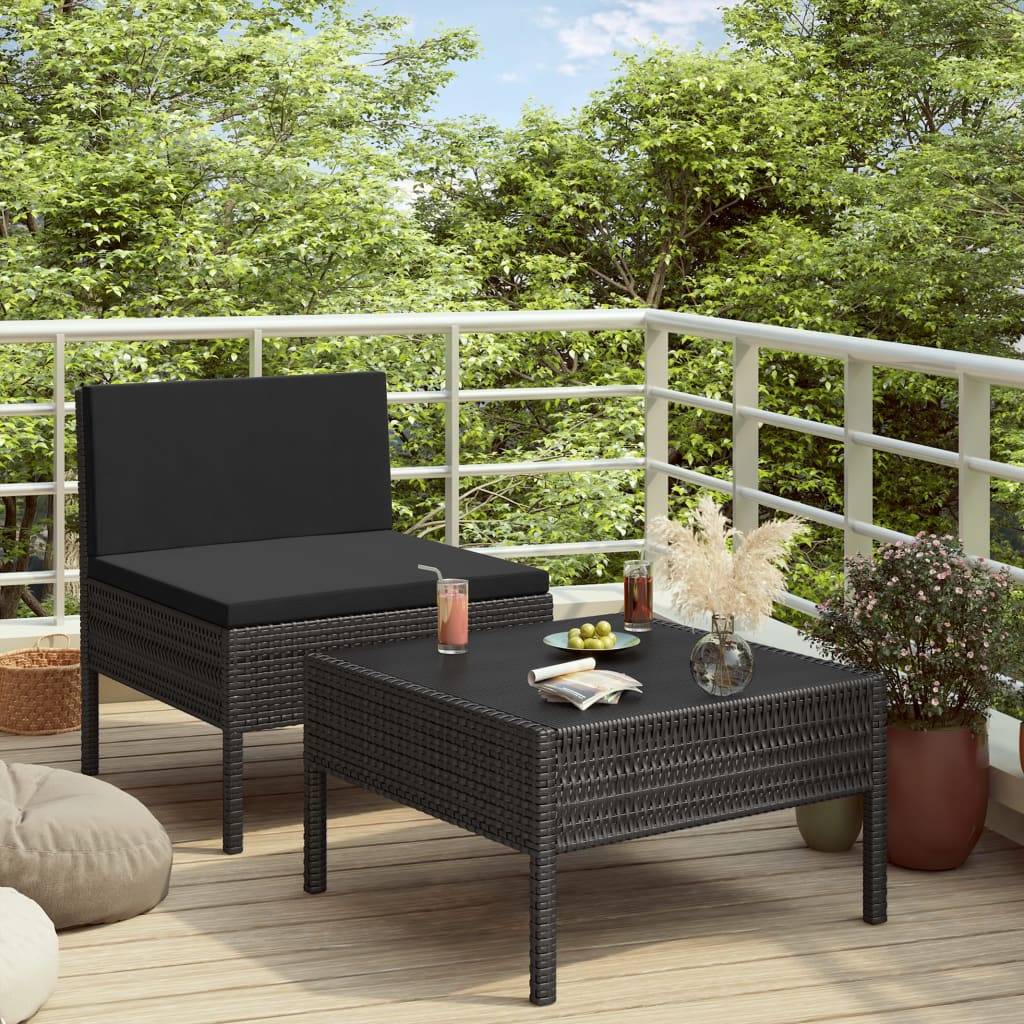 Vidaxl - Salon de jardin 2 pcs avec coussins Résine tressée Noir vidaXL 310199 - Image 1
