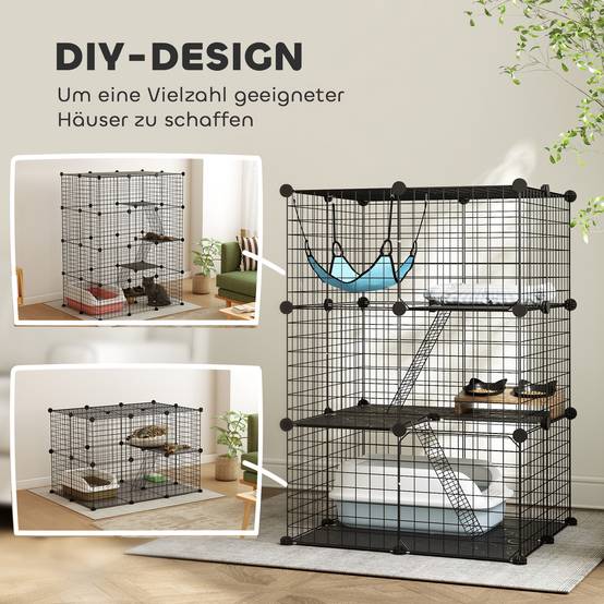 ComfortXL - Cage pour chat acier noir 105 cm intérieur modulable pour chaton jusqu’à 4 kg avec hamac et 3 portes - Image 4