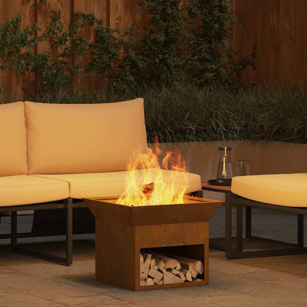 Foyer de Jardin Carré en Acier Corten, Brasero Portable 50x50cm Aspect Rouille Naturelle – ComfortXL Outdoor Living - Image 1