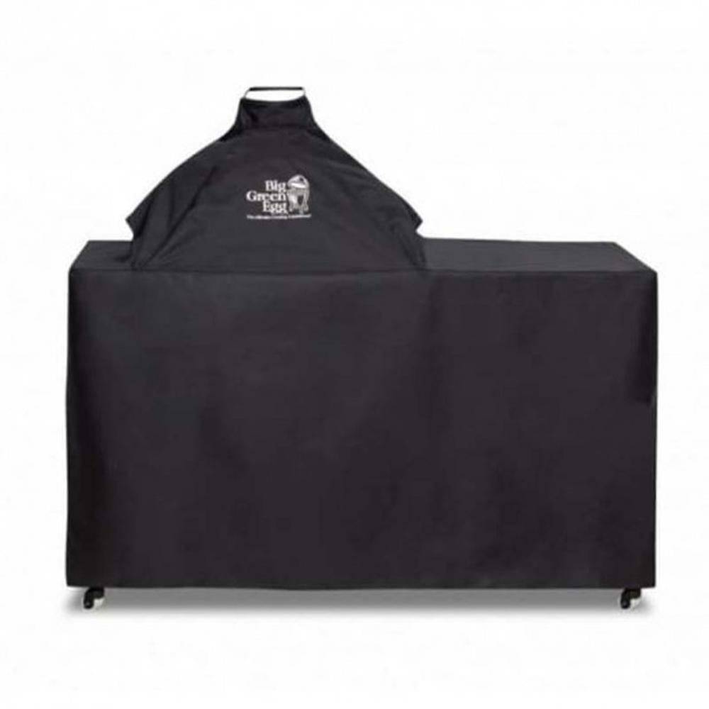 Housse kamado Big Green Egg XL sur table acacia / table module