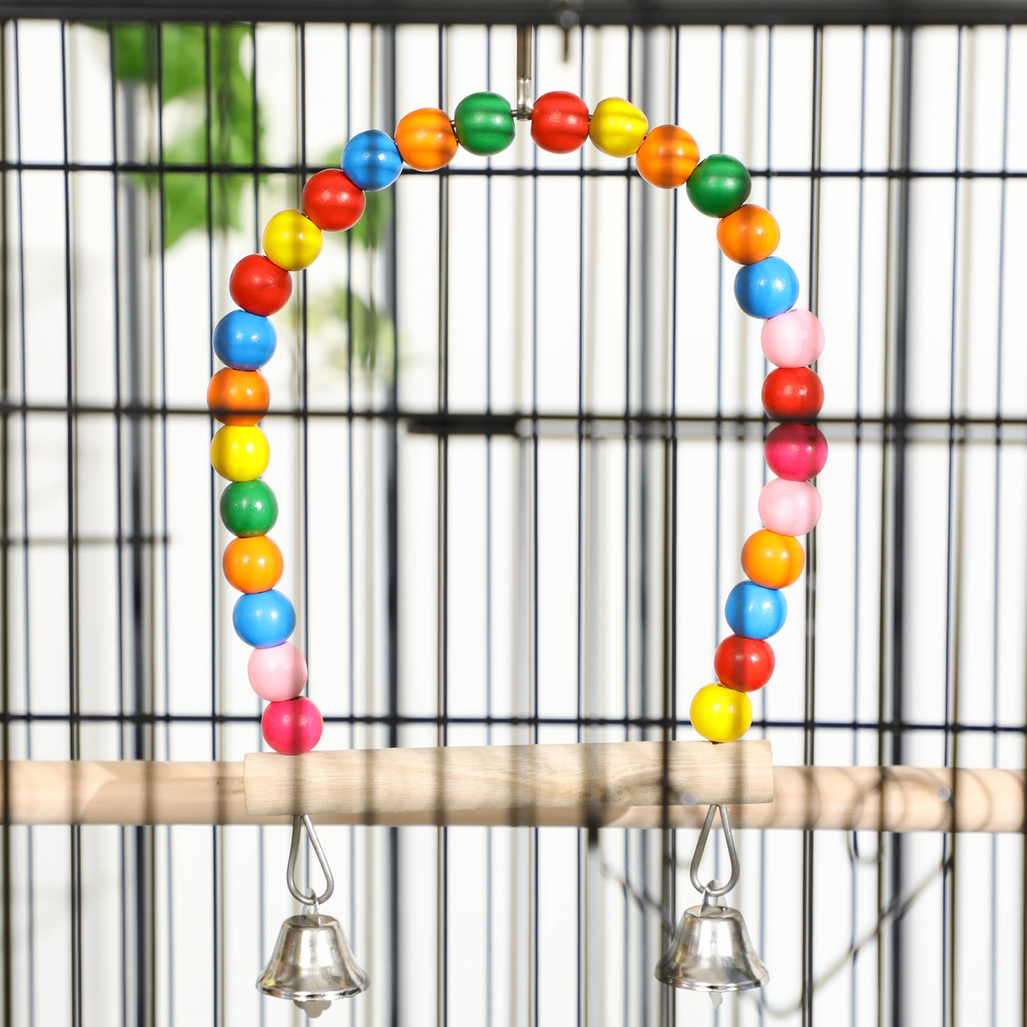 Cage à oiseaux sur pieds roulettes avec 4 mangeoires et 3 perchoirs 79 x 49 x 133 cm noir - Image 10