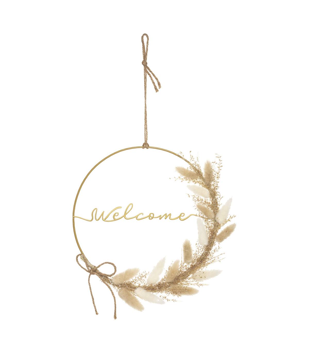 Déco murale Fleurs séchées sur cerceau en Métal Doré D 24 cm - Image 1