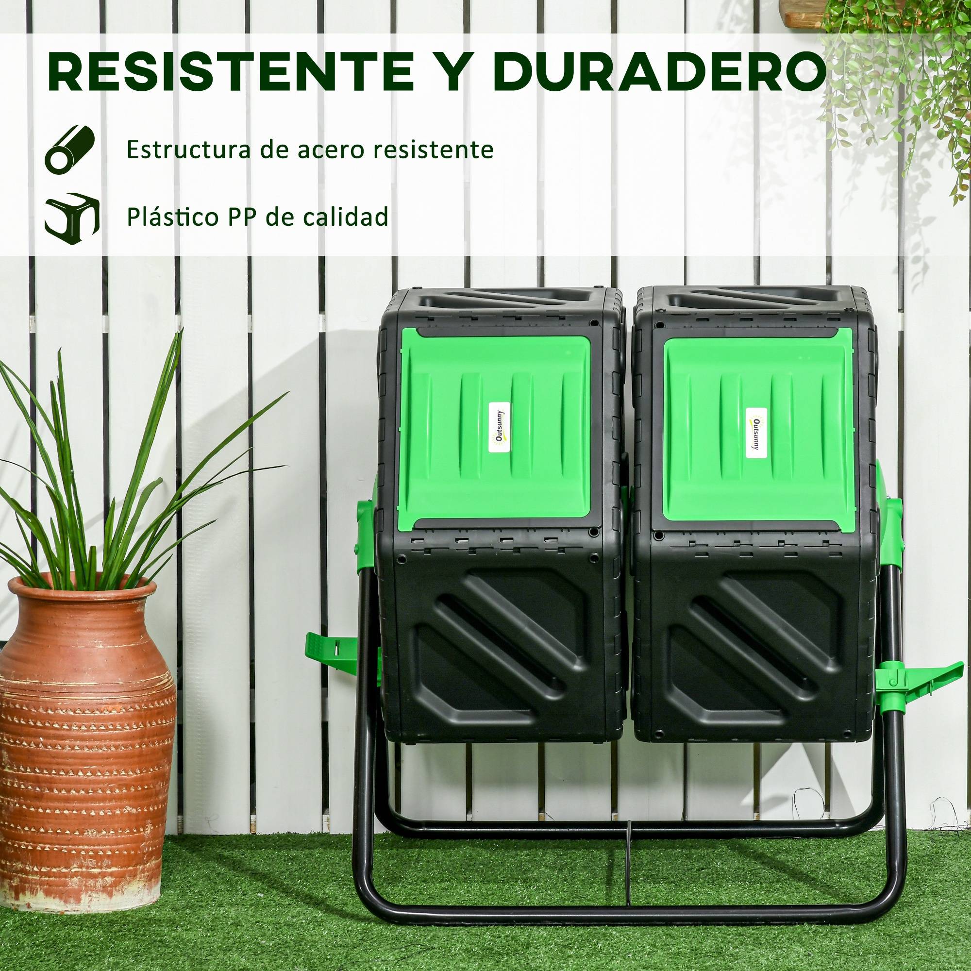 ComfortXL - Composteur rotatif double chambre 130 L PP noir pieds acier pour jardin aération optimale - ComfortXL Outdoor Living - Image 9