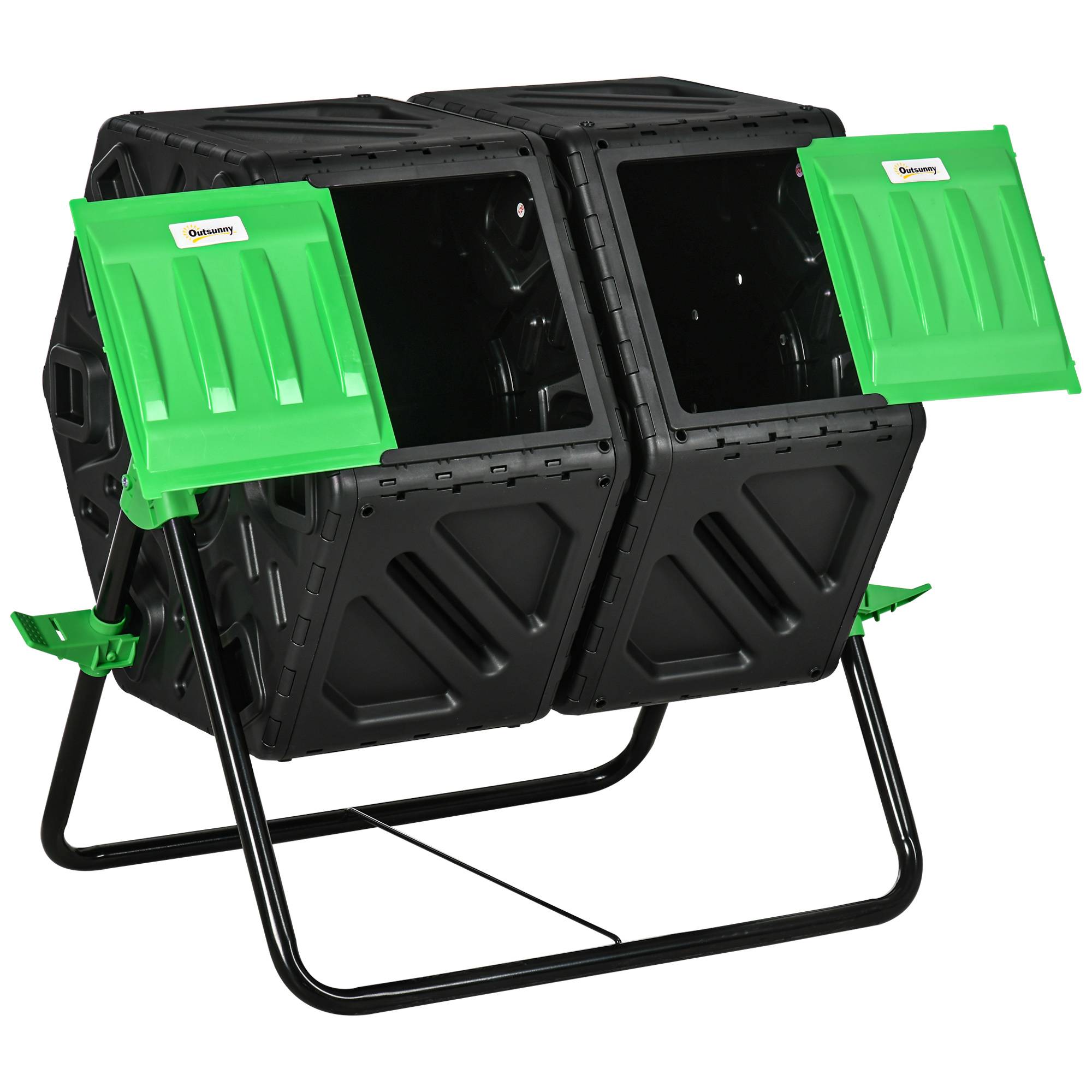 ComfortXL - Composteur rotatif double chambre 130 L PP noir pieds acier pour jardin aération optimale - ComfortXL Outdoor Living - Image 1