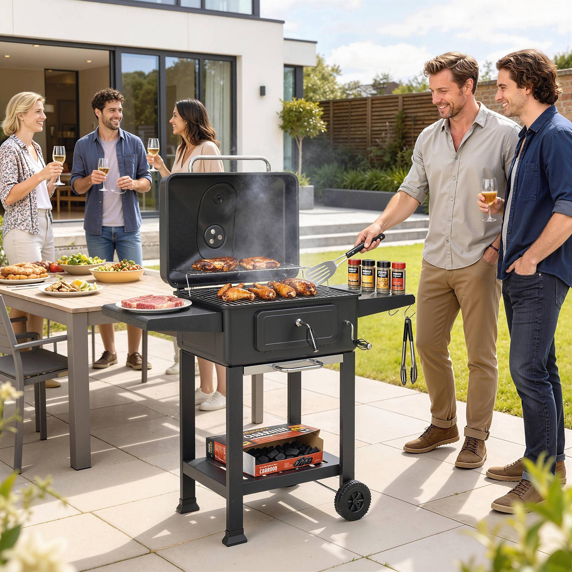 Sans Marque - Barbecue à charbon de bois, humidificateur portable avec ventilation, thermomètre et indicateur de niveau latéral, noir - Image 3