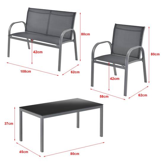Salon de jardin de 4 meubles acier PVC polyester noir gris foncé - Image 3