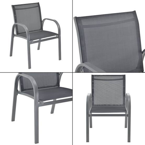 Salon de jardin de 4 meubles acier PVC polyester noir gris foncé - Image 5