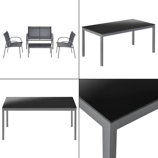 Salon de jardin de 4 meubles acier PVC polyester noir gris foncé - Image 4