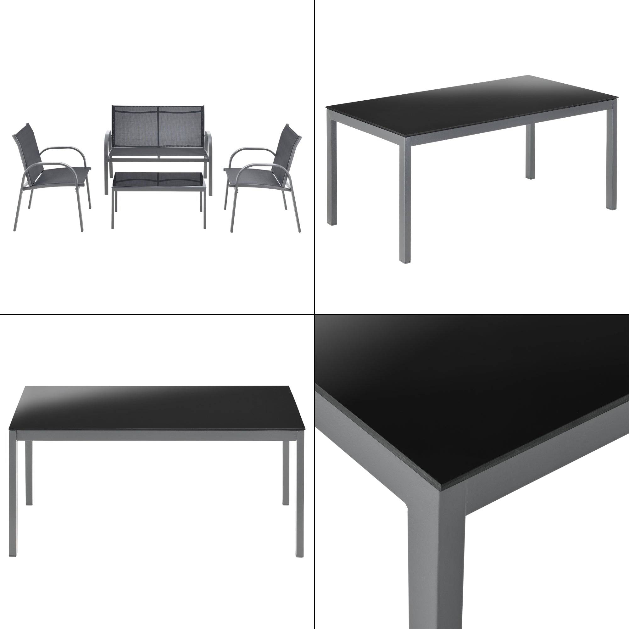 Salon de jardin de 4 meubles acier PVC polyester noir gris foncé - Image 4