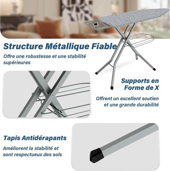 Table a Repasser 120 x 45 cm,Planche a repasser Pliable, Avec 2 Housses en Coton 100%,Pour Centrale Vapeur,Support de Fer Intégré, Pieds Antidérapants - Image 5