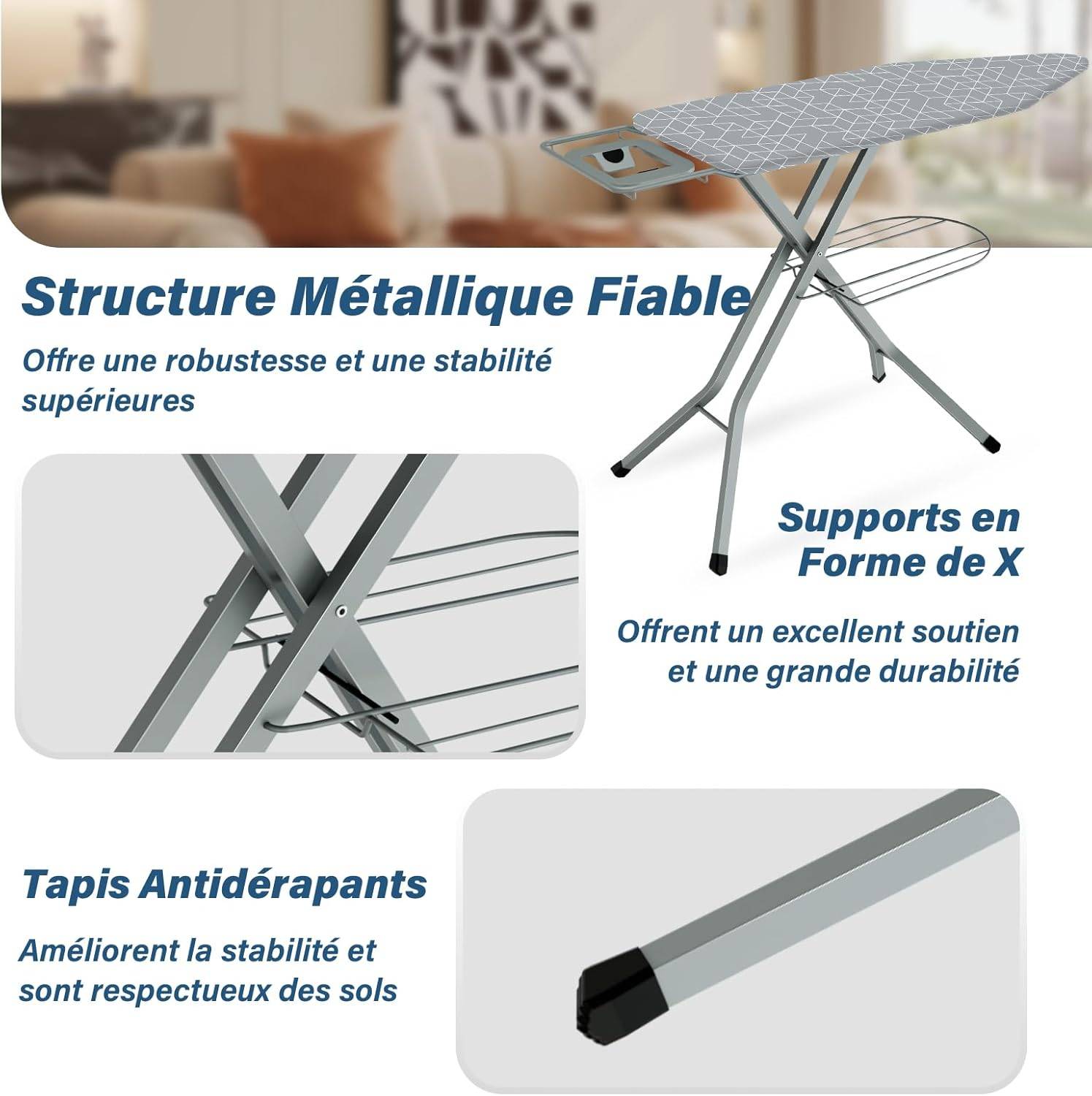 Table a Repasser 120 x 45 cm,Planche a repasser Pliable, Avec 2 Housses en Coton 100%,Pour Centrale Vapeur,Support de Fer Intégré, Pieds Antidérapants - Image 5