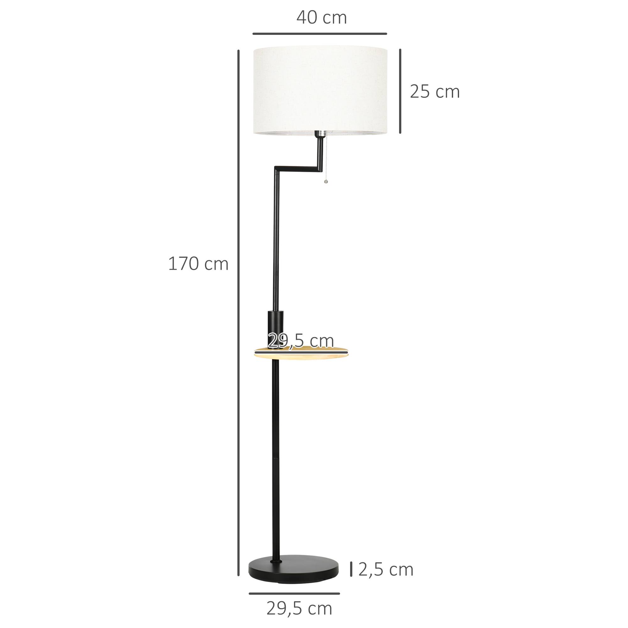 Lampadaire en bois naturel avec table d’appoint abat-jour lin USB et tirette Ø40 × 170 cm - Image 5