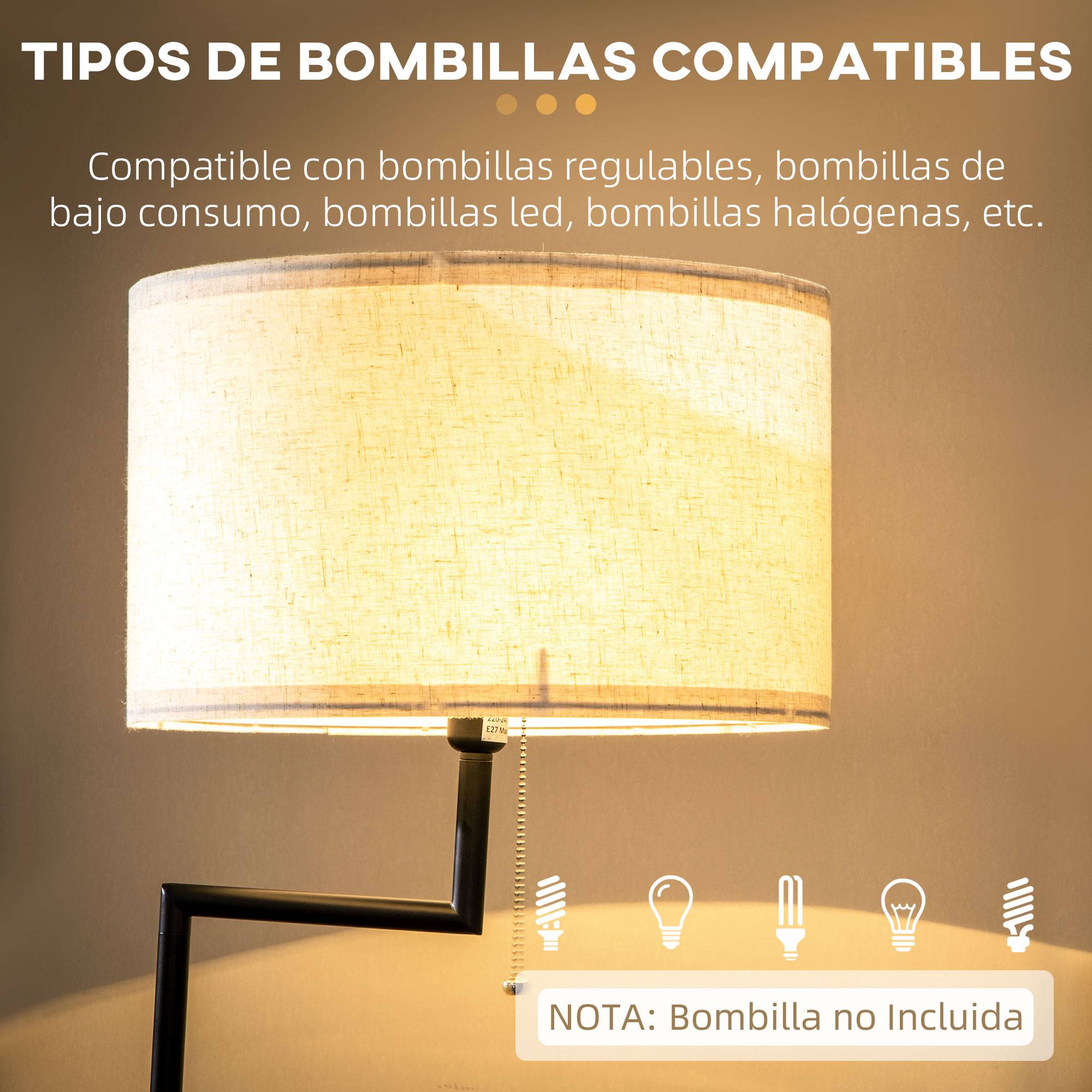 Lampadaire en bois naturel avec table d’appoint abat-jour lin USB et tirette Ø40 × 170 cm - Image 10