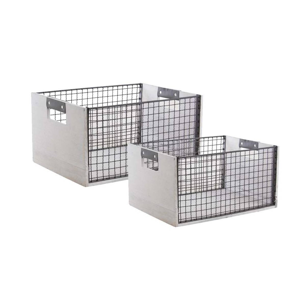 Aubry Gaspard - Corbeilles de rangement en bois vieilli et métal (Lot de 2) - Image 1