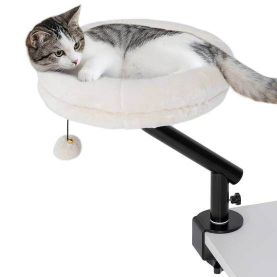 Hamac Bureau Chat Acier Polyester Repos Rotation 360 Degrés 35x35x48cm Blanc - ComfortXL Outdoor Living - Image 1