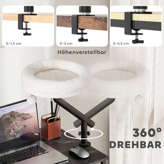 Hamac Bureau Chat Acier Polyester Repos Rotation 360 Degrés 35x35x48cm Blanc - ComfortXL Outdoor Living - Image 7