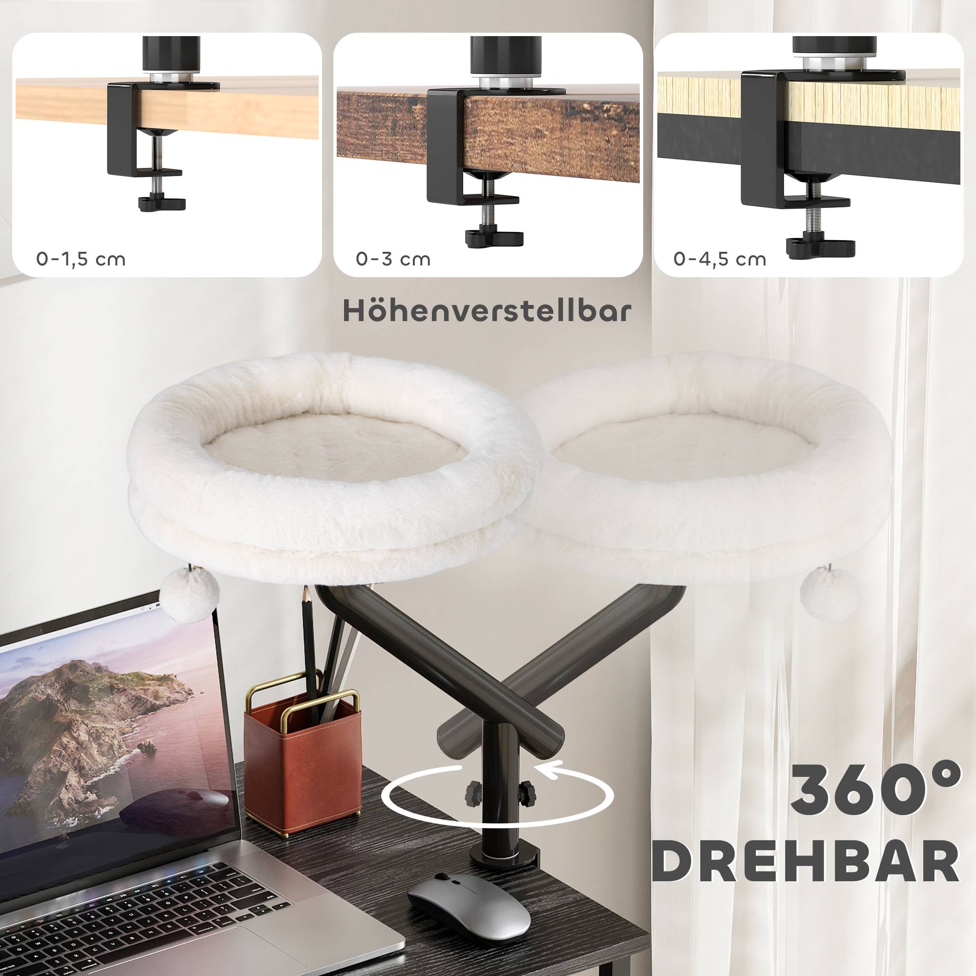 Hamac Bureau Chat Acier Polyester Repos Rotation 360 Degrés 35x35x48cm Blanc - ComfortXL Outdoor Living - Image 7