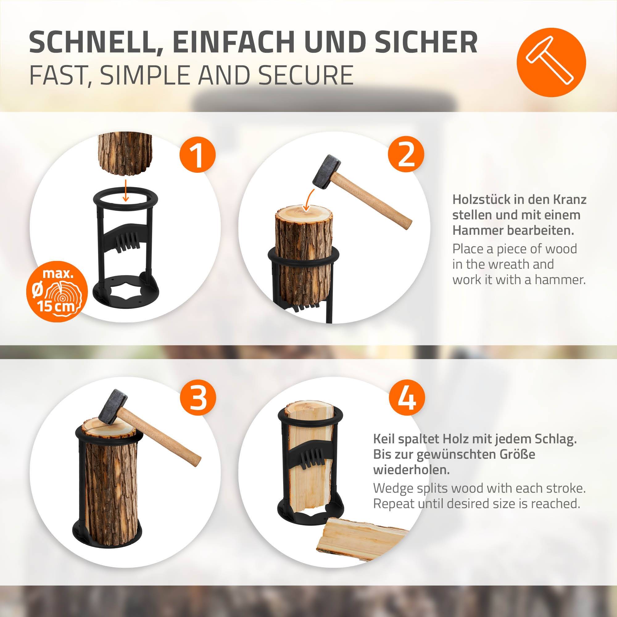 Ecd-Germany - Fendeuse de bois manuelle en acier dur coupe-bois de cheminée maison extérieur - Image 5
