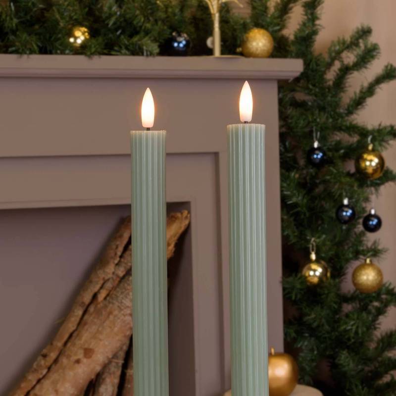 Lotti - Lot de 2 Bougies LED chandelles Striées en Cire Verte JADE Flamme 3D avec Télécommande Lotti - Image 5