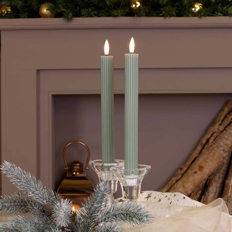 Lotti - Lot de 2 Bougies LED chandelles Striées en Cire Verte JADE Flamme 3D avec Télécommande Lotti - Image 2