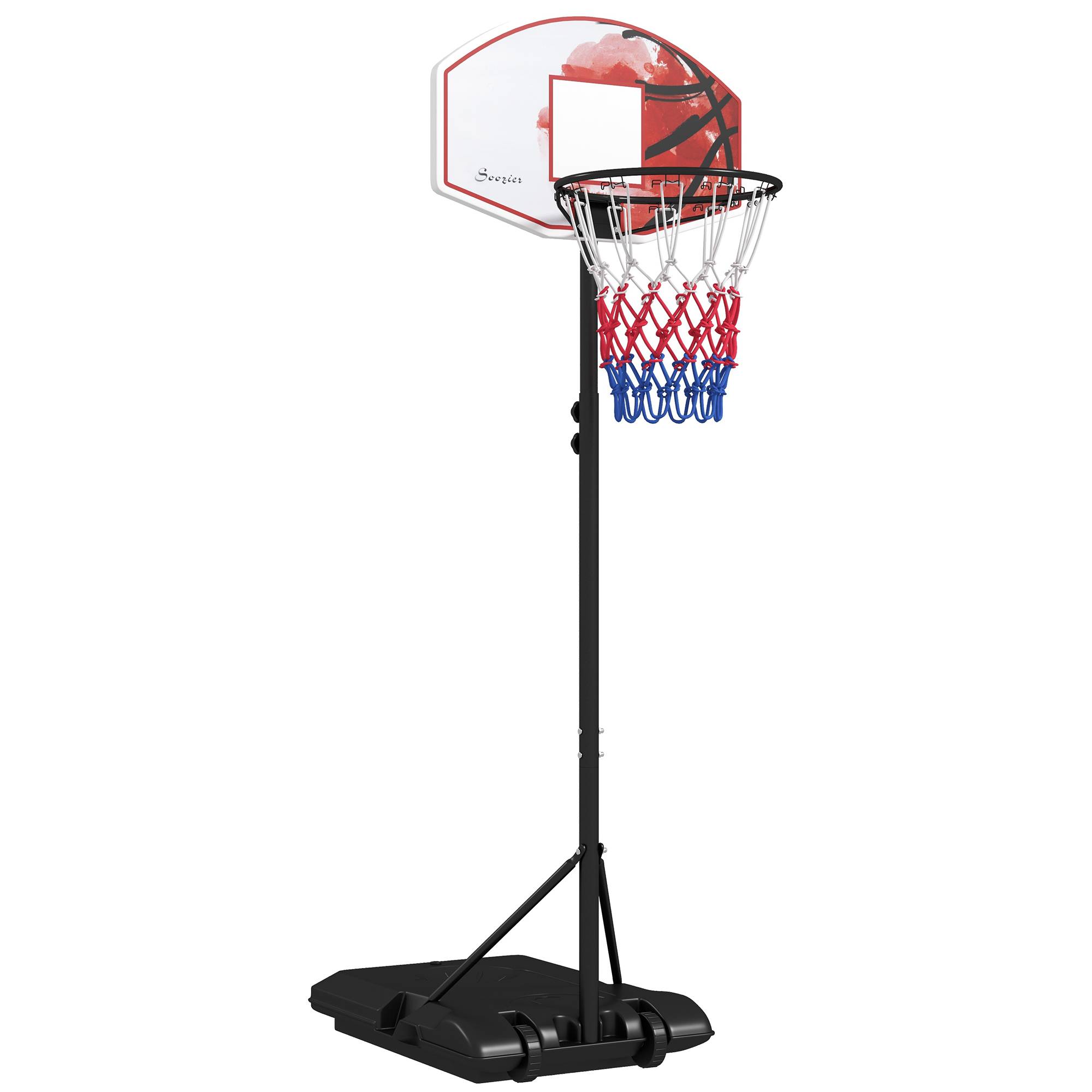 ComfortXL - Panier de basket sur pied acier 179-209 cm noir orange base lestable roulettes filet nylon extérieur - Image 10
