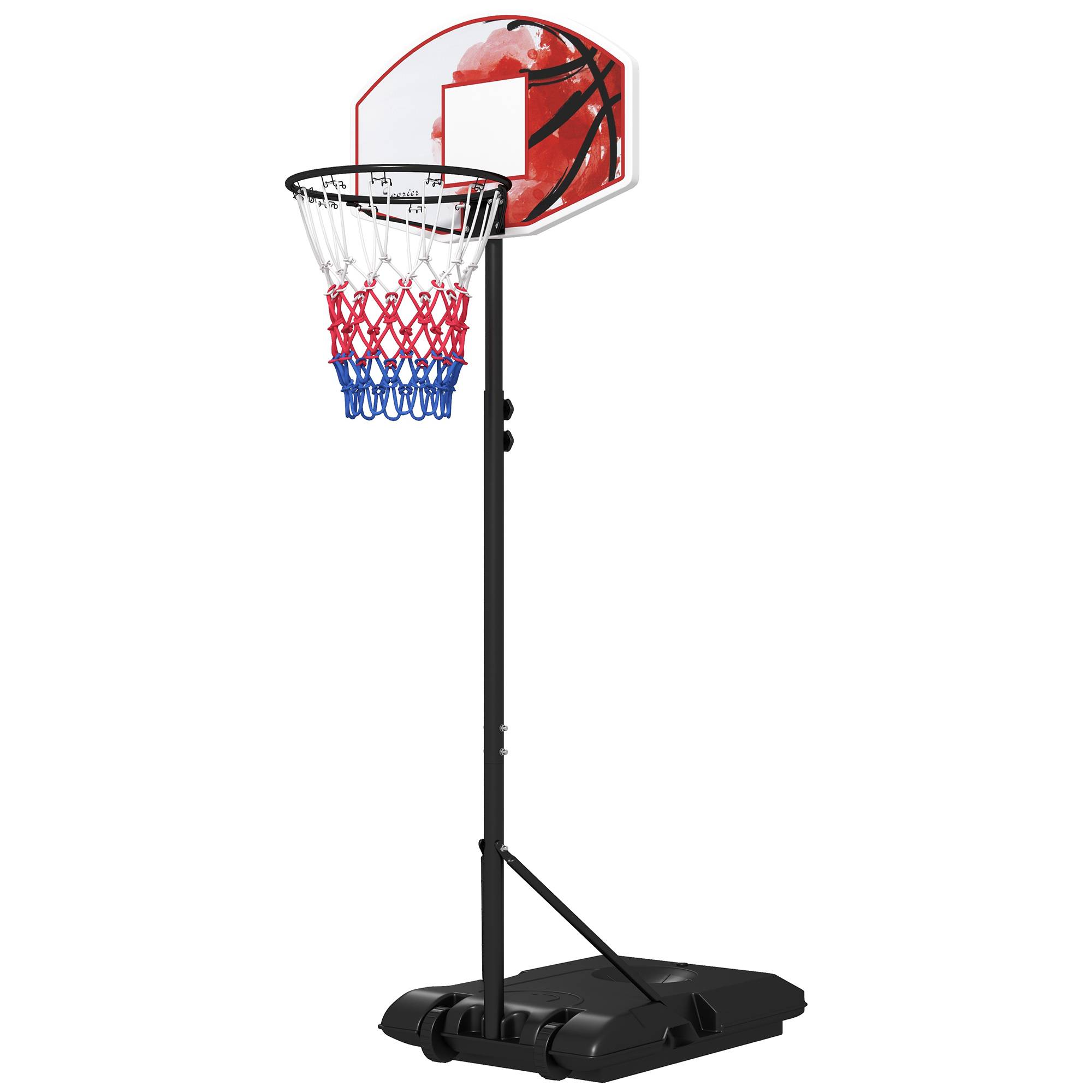 ComfortXL - Panier de basket sur pied acier 179-209 cm noir orange base lestable roulettes filet nylon extérieur - Image 2