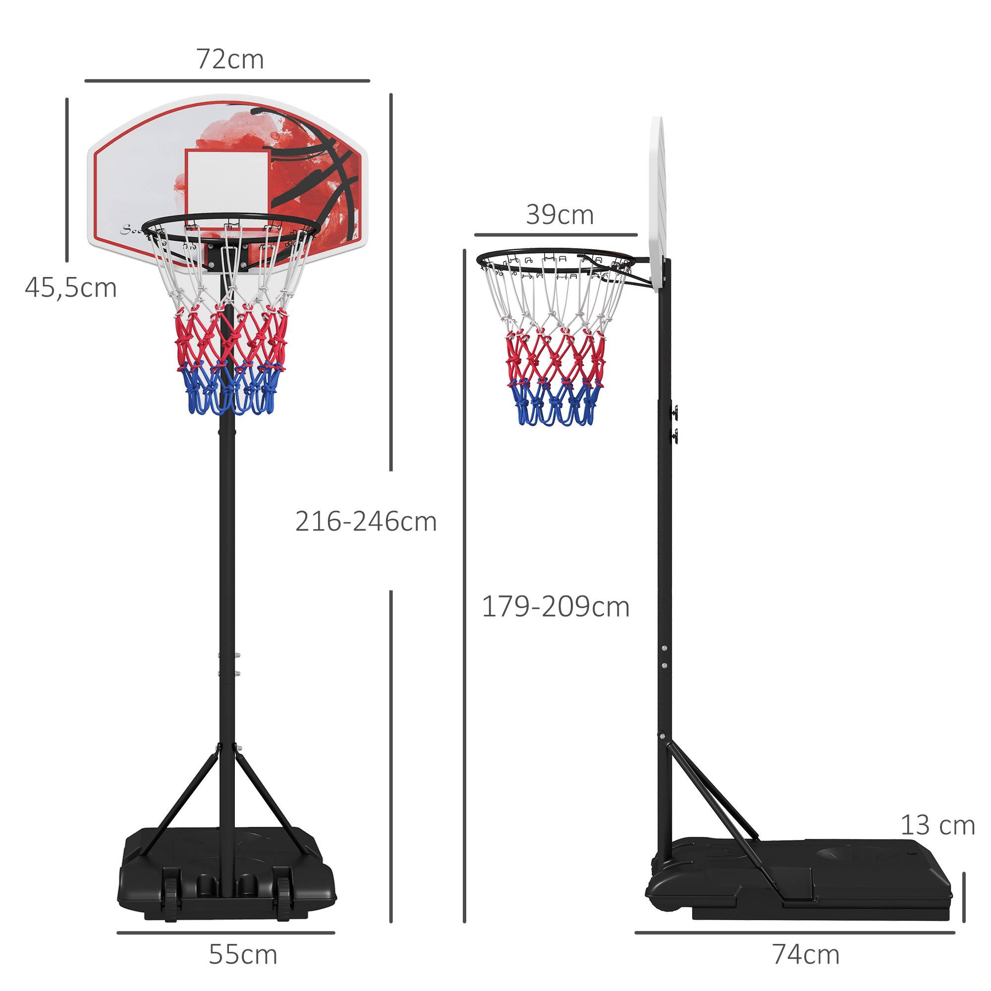 ComfortXL - Panier de basket sur pied acier 179-209 cm noir orange base lestable roulettes filet nylon extérieur - Image 3