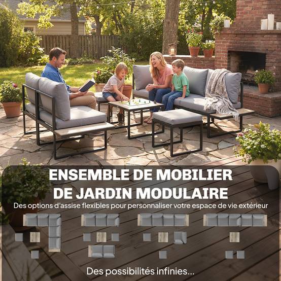 Salon de jardin extérieur 5 pièces | Mobilier de jardin Gris Foncé Acier, Polyester 195x195x66 cm - Image 6