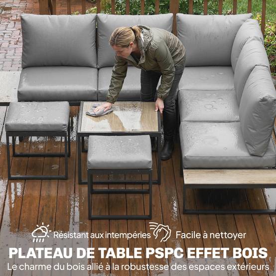 Salon de jardin extérieur 5 pièces | Mobilier de jardin Gris Foncé Acier, Polyester 195x195x66 cm - Image 9
