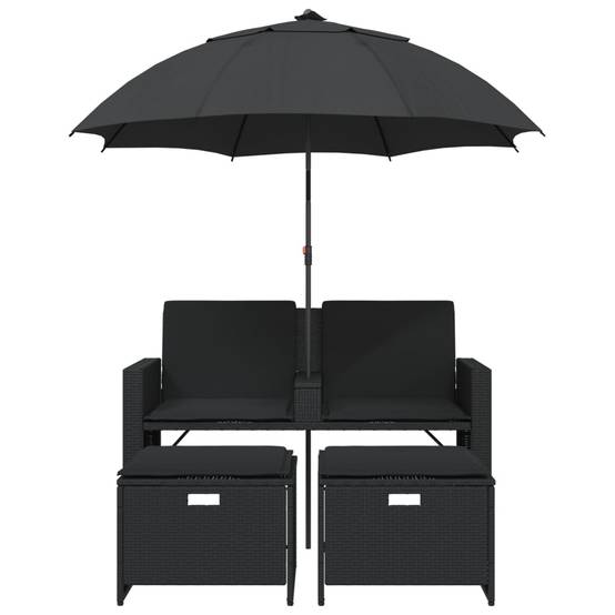Salon de Jardin 2 Assises Poly Rotin avec Grand Parasol Intégré et Repose-Pieds – Noir – ComfortXL Outdoor Living - Image 4