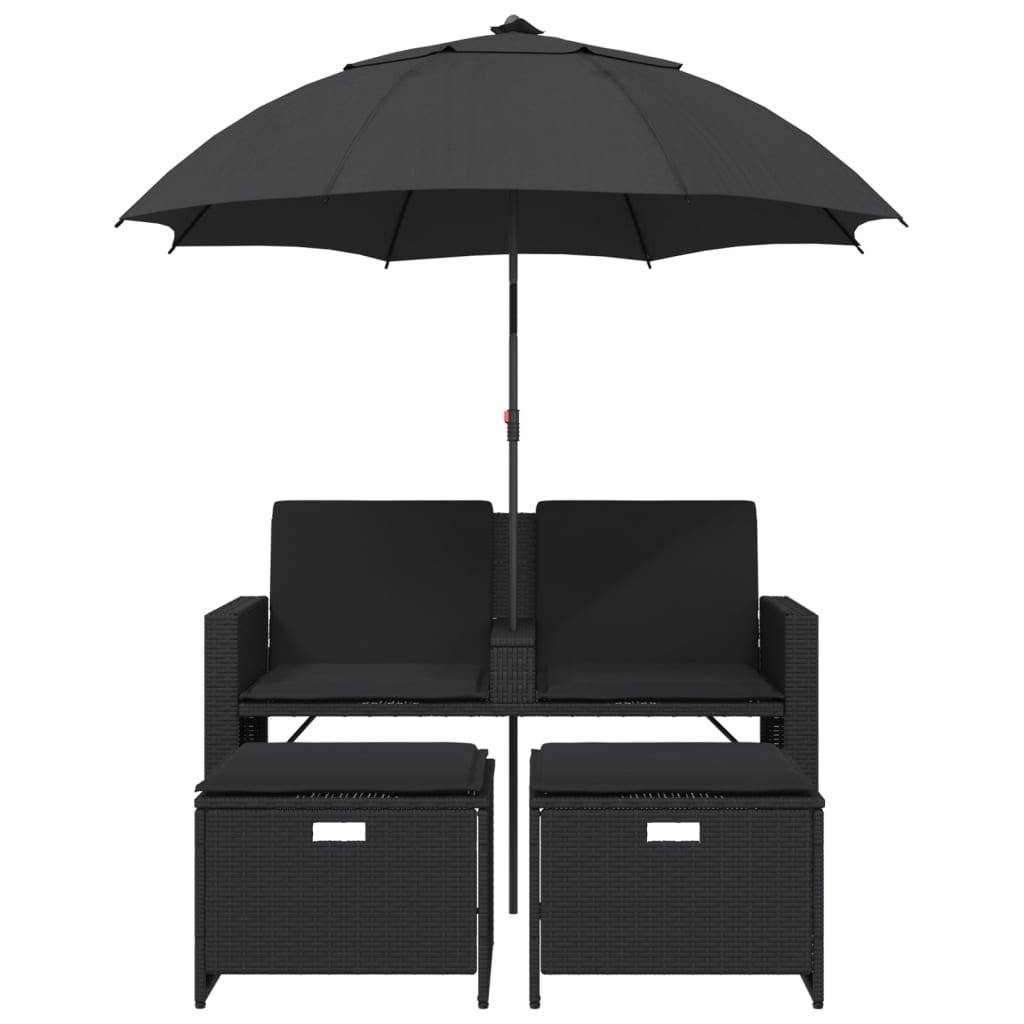 Salon de Jardin 2 Assises Poly Rotin avec Grand Parasol Intégré et Repose-Pieds – Noir – ComfortXL Outdoor Living - Image 4