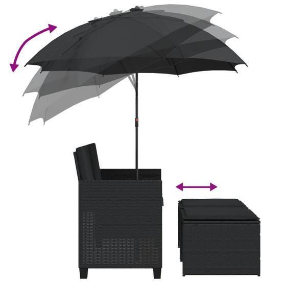 Salon de Jardin 2 Assises Poly Rotin avec Grand Parasol Intégré et Repose-Pieds – Noir – ComfortXL Outdoor Living - Image 8