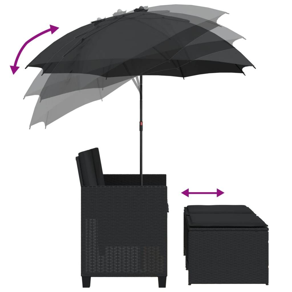 Salon de Jardin 2 Assises Poly Rotin avec Grand Parasol Intégré et Repose-Pieds – Noir – ComfortXL Outdoor Living - Image 8