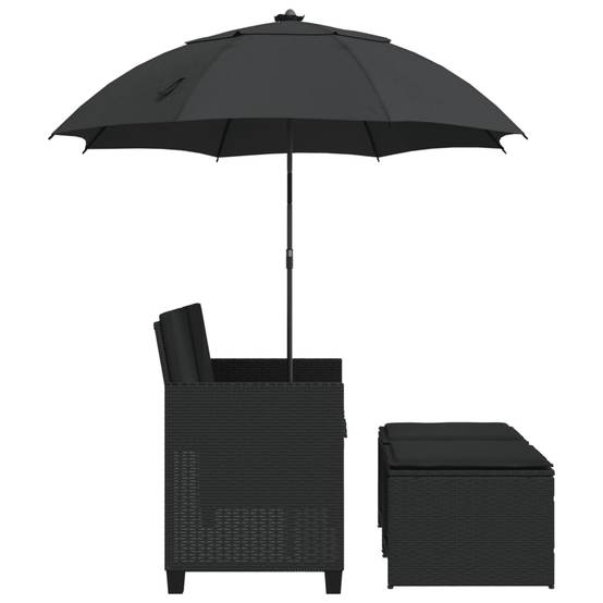 Salon de Jardin 2 Assises Poly Rotin avec Grand Parasol Intégré et Repose-Pieds – Noir – ComfortXL Outdoor Living - Image 5