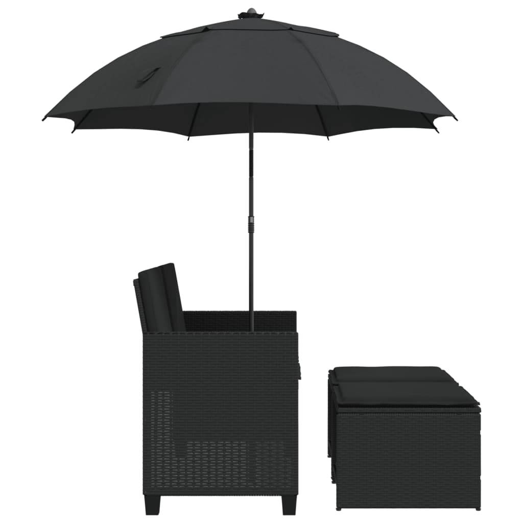 Salon de Jardin 2 Assises Poly Rotin avec Grand Parasol Intégré et Repose-Pieds – Noir – ComfortXL Outdoor Living - Image 5