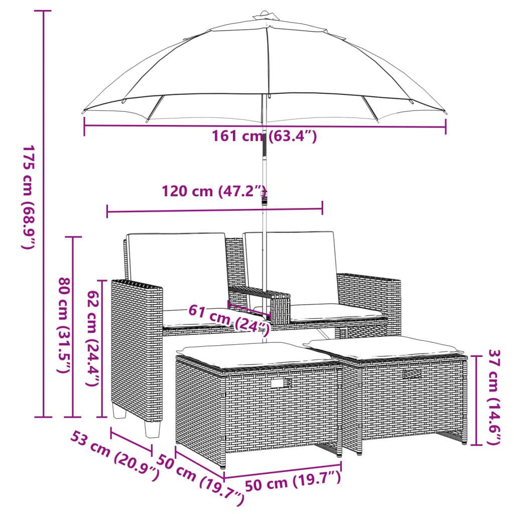 Salon de Jardin 2 Assises Poly Rotin avec Grand Parasol Intégré et Repose-Pieds – Noir – ComfortXL Outdoor Living - Image 7