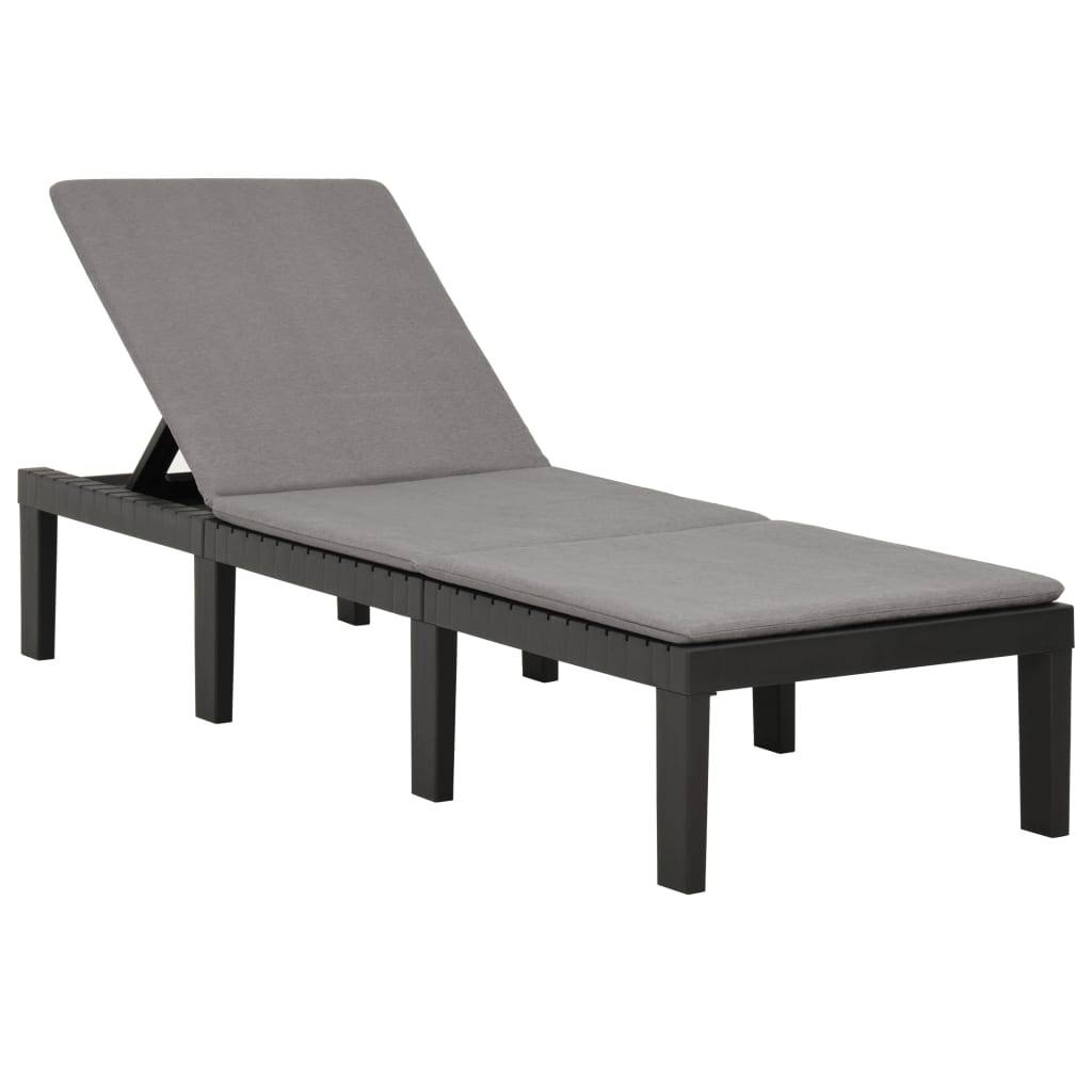 Bain de soleil - Transat - Chaise longue avec coussin Plastique Anthracite - MEUBLE PRO - Image 2