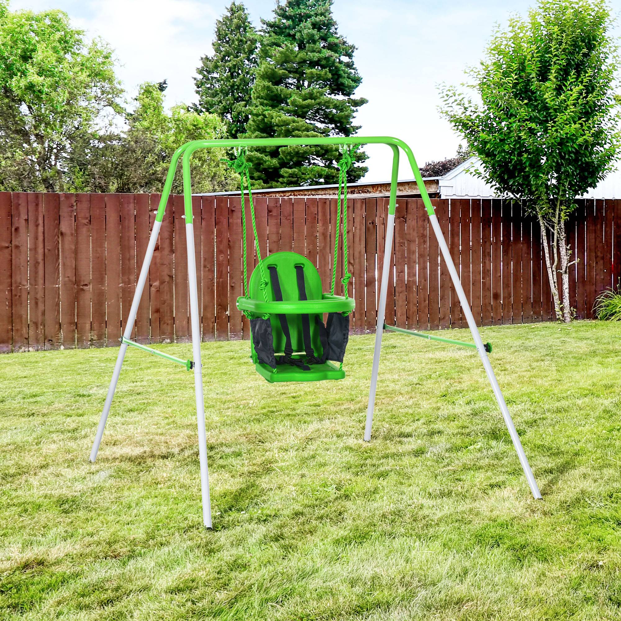 Balançoire de jardin et de salon pour enfants de 6 à 36 mois, en acier et PE, 122 x 146 x 122 cm, verte - Image 4