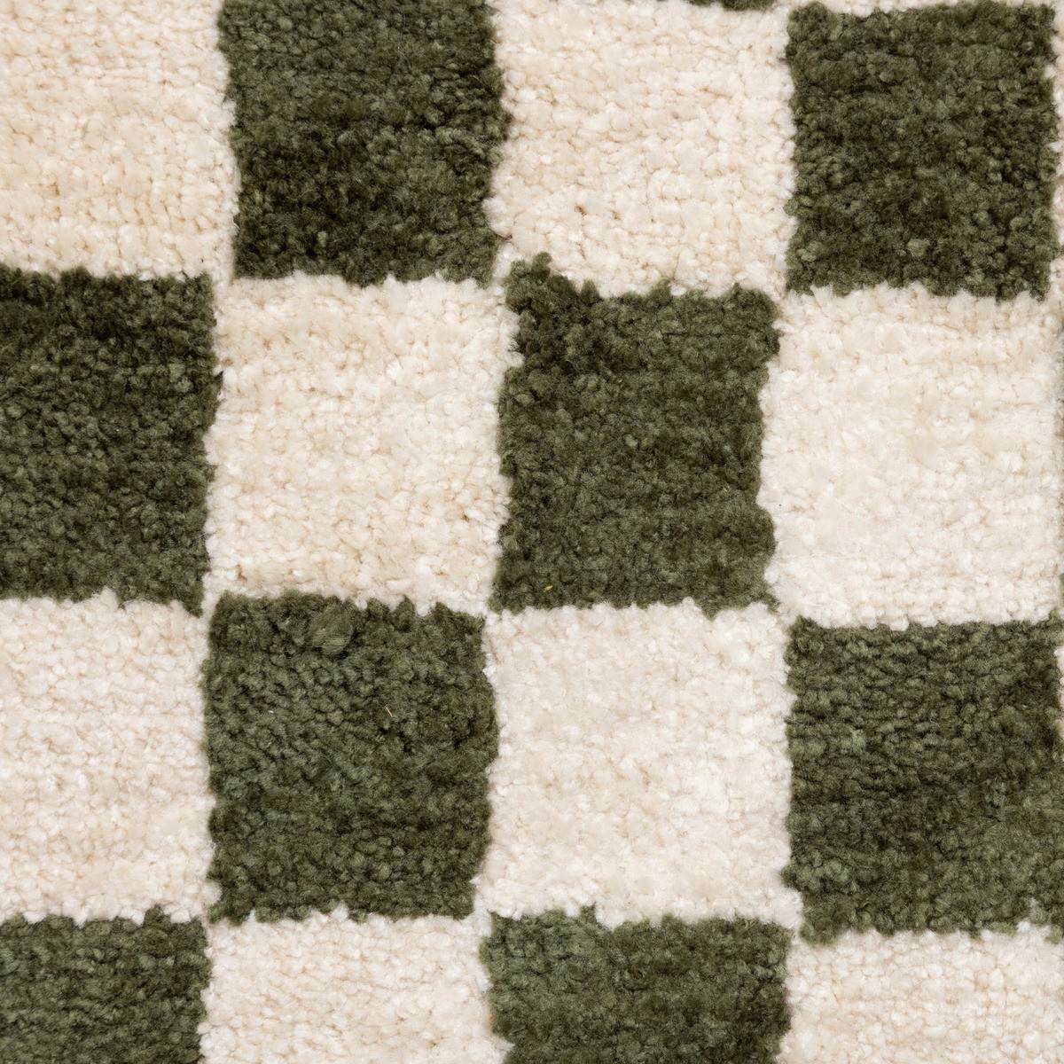 Atmosphera - Coussin décoratif motif Damier tufté Vert kaki 38 x 58 cm - Image 3