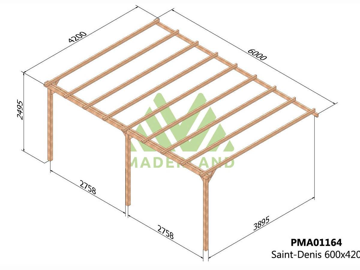 Pergola adossée en bois massif Saint-Denis 600 x 420 cm + 3 supports surélevés - Maderland - Image 3