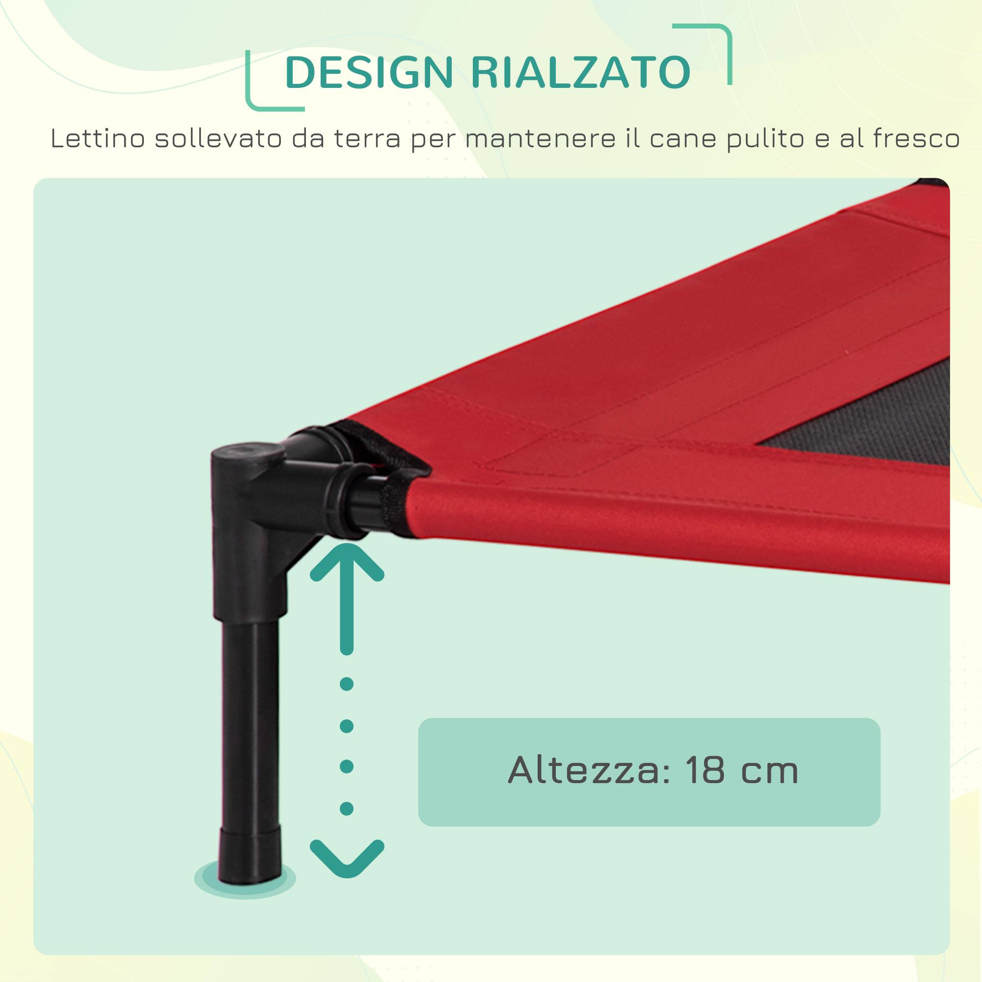 ComfortXL - Lit surélevé respirant pour chien en Oxford 600D et maille rouge et noir 76 x 61 x 18 cm pour jardin et voyage - Image 5